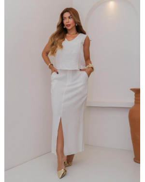 Conjunto Maxi Saia e Blusa Cropped Alfaitari | Moda Evangelica